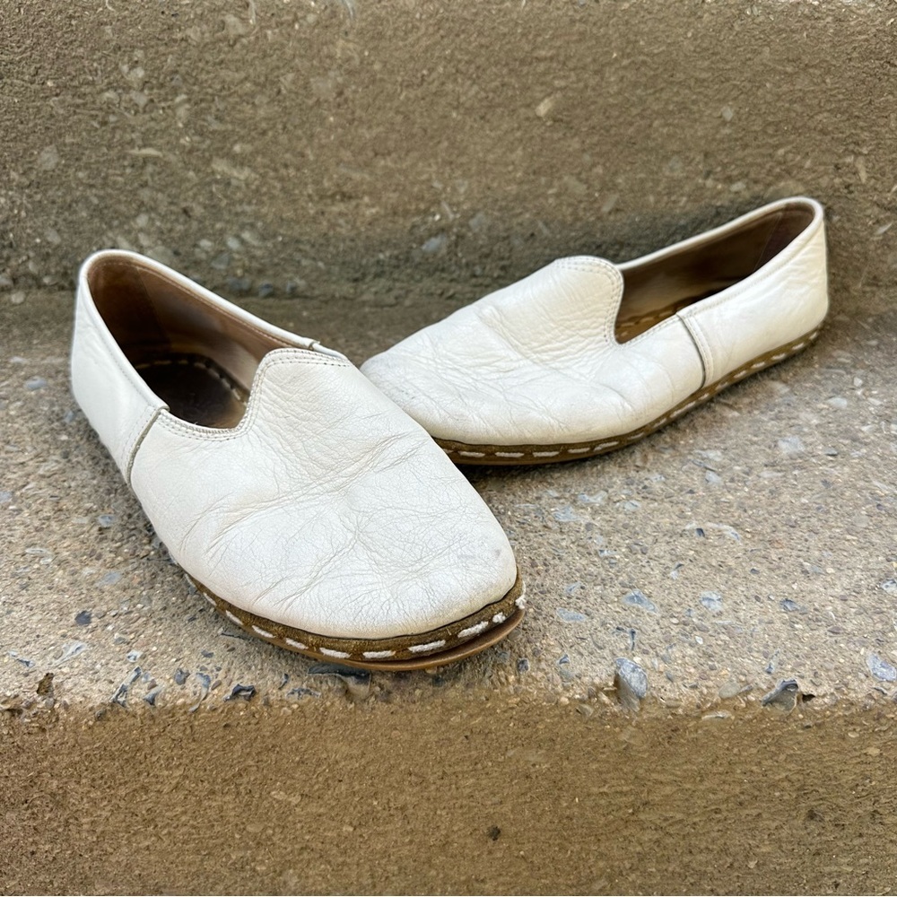 Sabah Handmade Ivory Leather Slip-On Loafers M 43 Unisex 11-11.5 Turkey Artisan